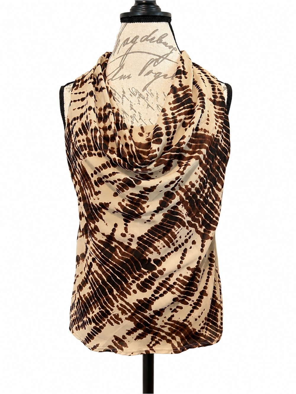 Ann Taylor Cream and Brown Printed Cowl Neck Blouse